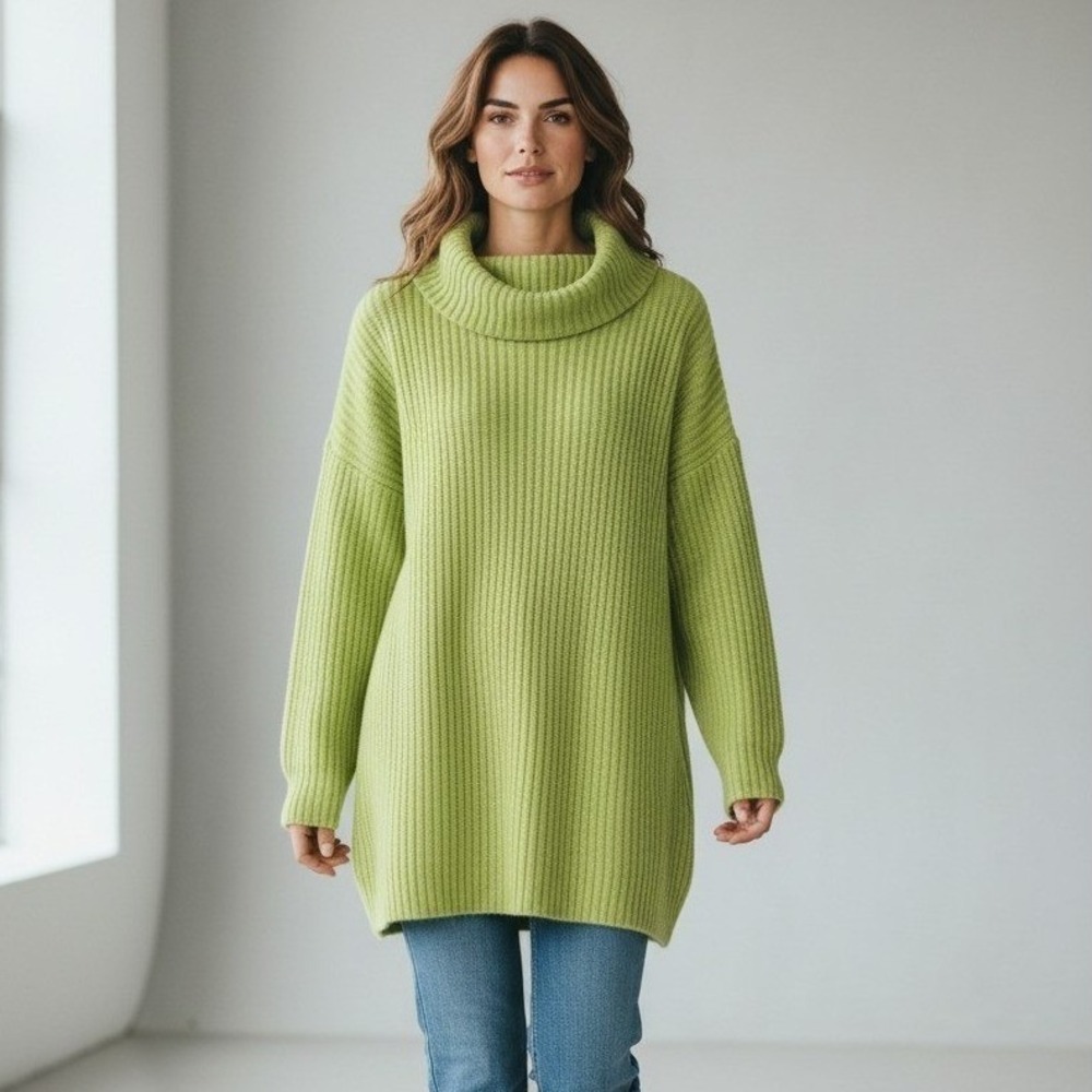 J. Jill Cowl Neck Sweater Peapod HT Women Large Tall Green Ribbed Tunic NEW